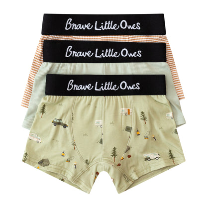 Honey Stripe, Dusty Sage and Happy Camper Boxer Brief 3 pack