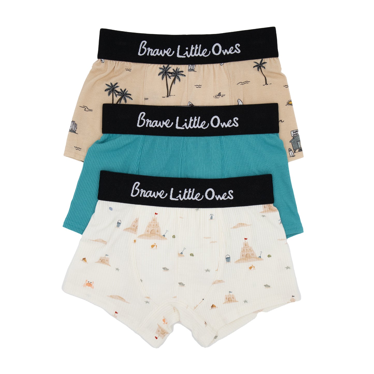 Teal Small Ribbed, Sandcastles and Surf Shack Boxer Brief 3 pack