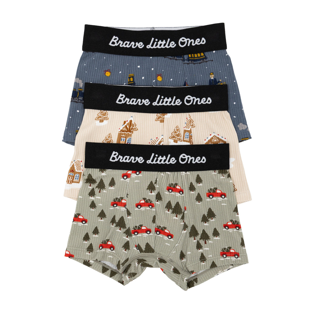 Red Christmas Trucks, Gingerbread and Christmas Trains Boxer Brief 3 pack