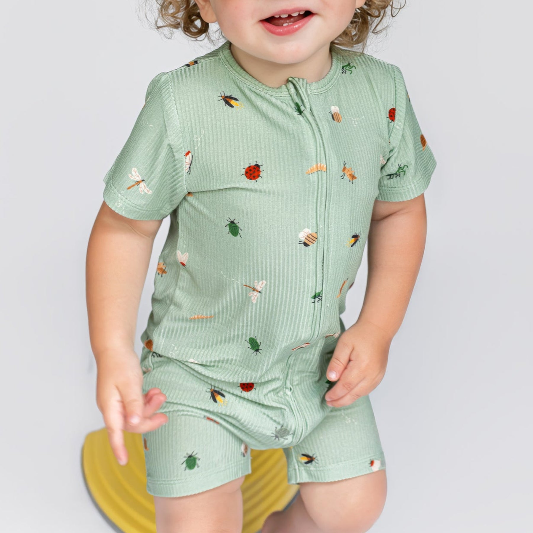 Backyard Bugs Small Ribbed Summer Zip Romper