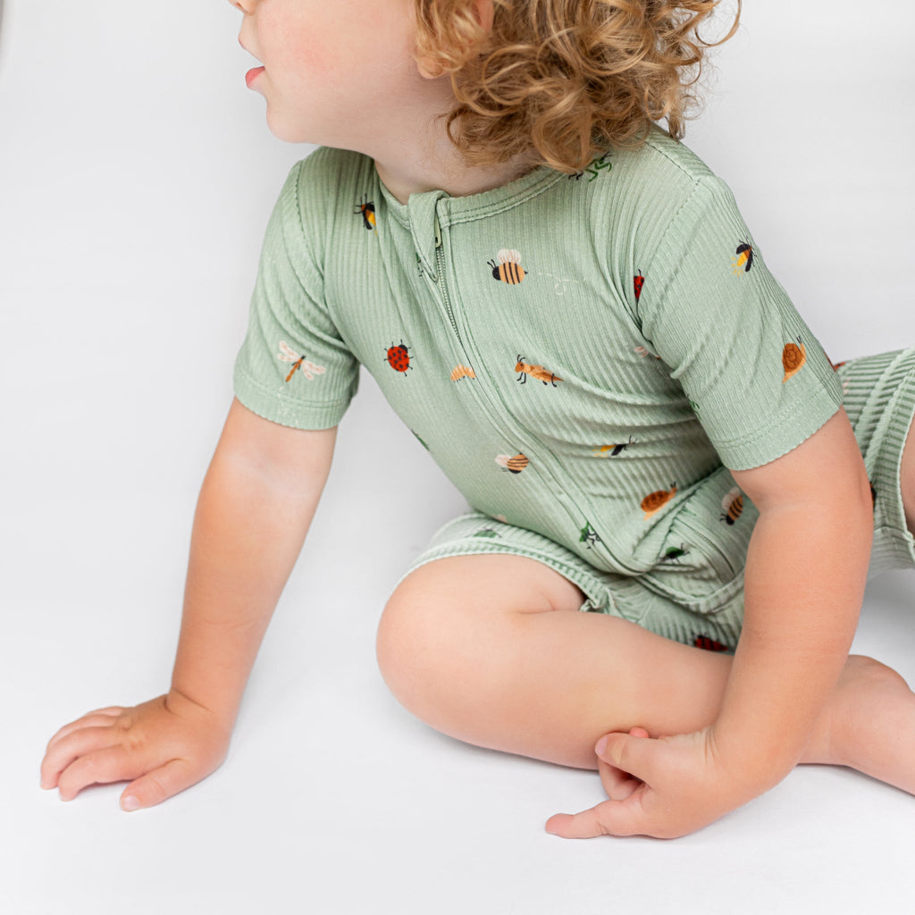Backyard Bugs Small Ribbed Summer Zip Romper
