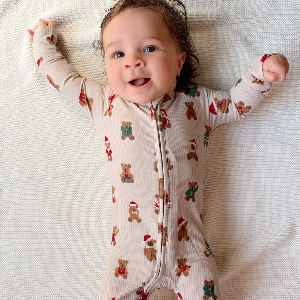 Teddy Bear Small Ribbed Zip Romper