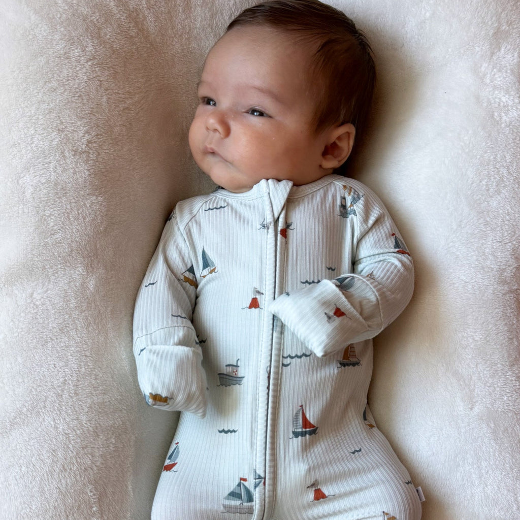 Nautical Boats Small Ribbed Zip Romper