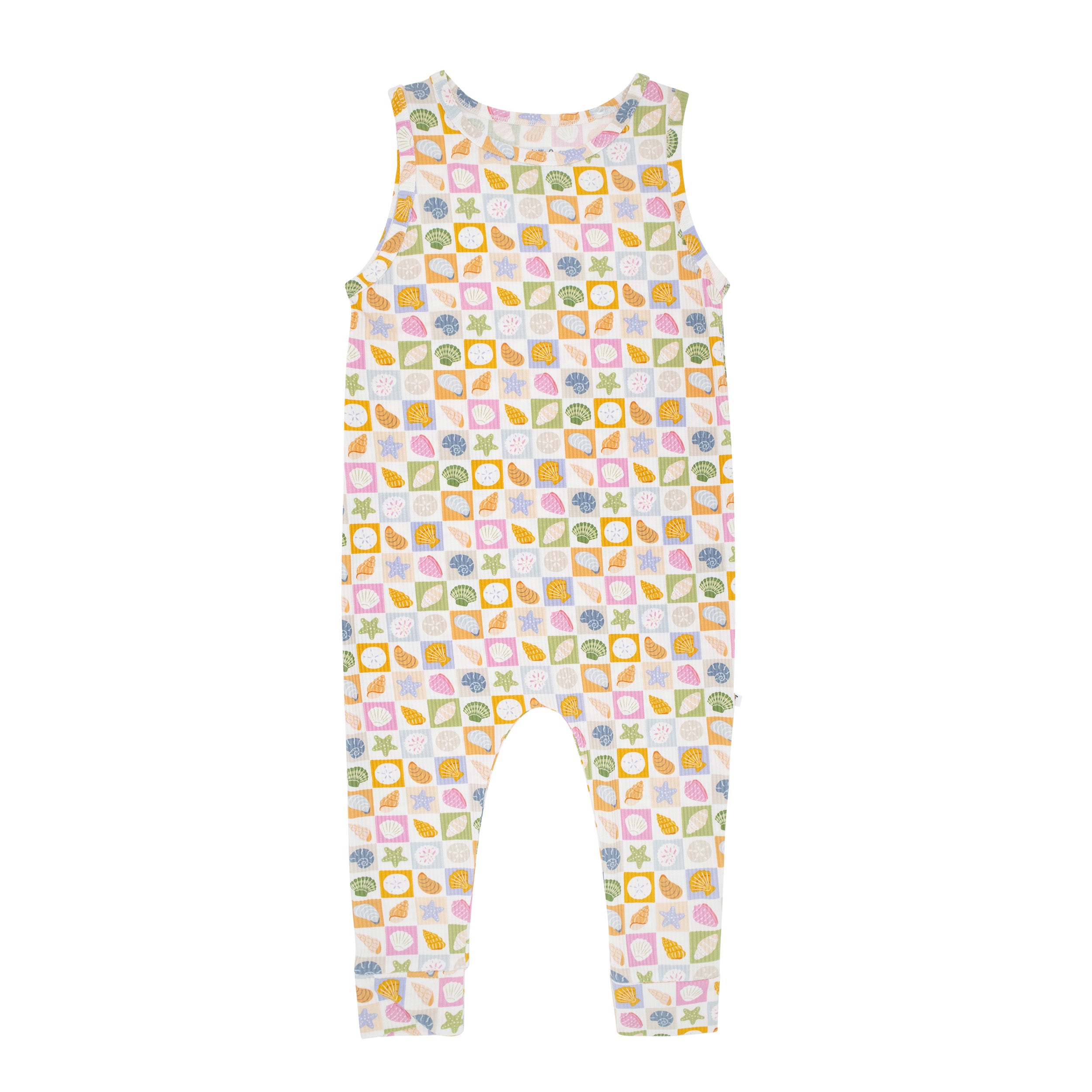 Checkered Seashells Small Ribbed Harem Romper