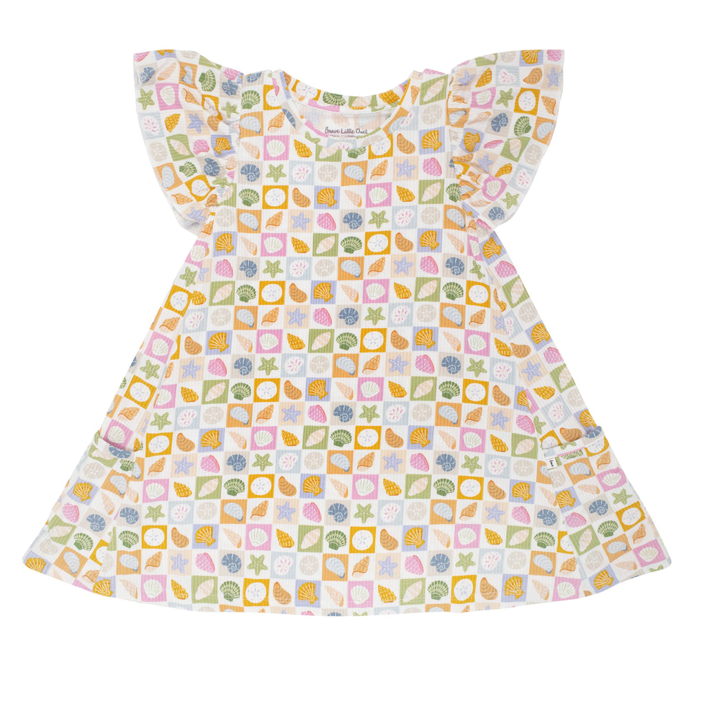 Checkered Seashells Small Ribbed Pocket Dress