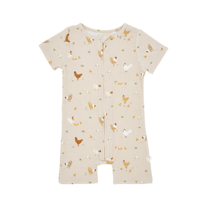 Chickens Small Ribbed Summer Zip Romper