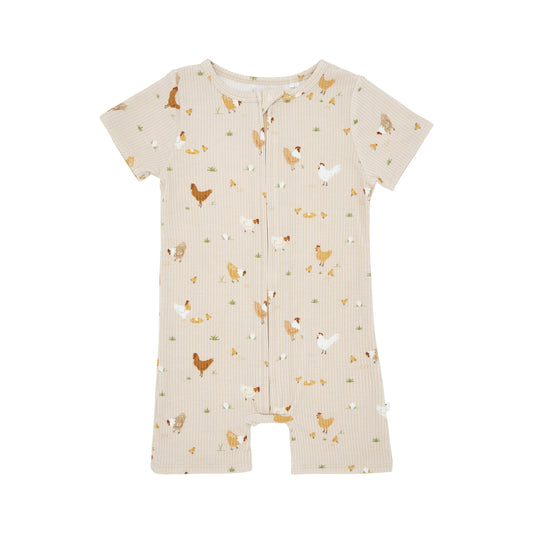 Chickens Small Ribbed Summer Zip Romper