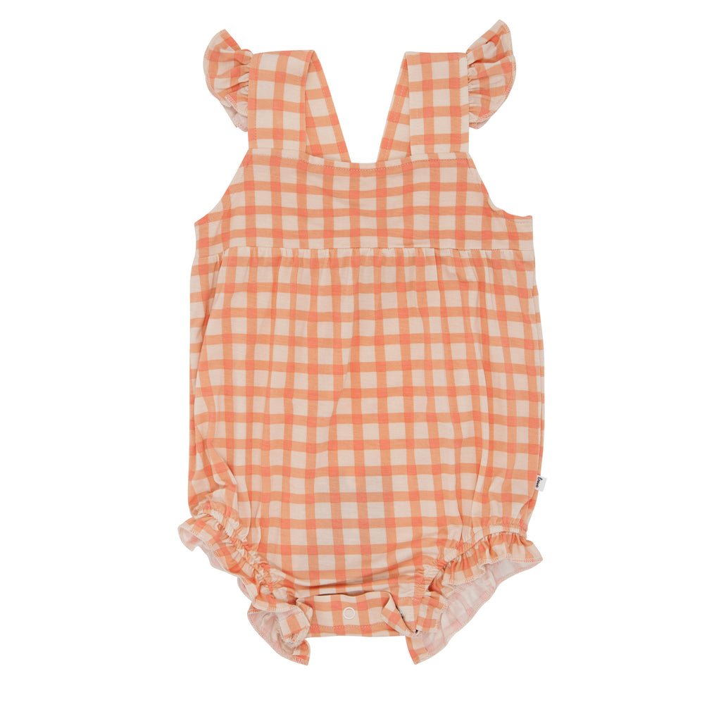 Coral Gingham Flutter Sleeve Romper