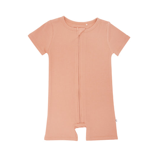 Coral Small Ribbed Summer Zip Romper