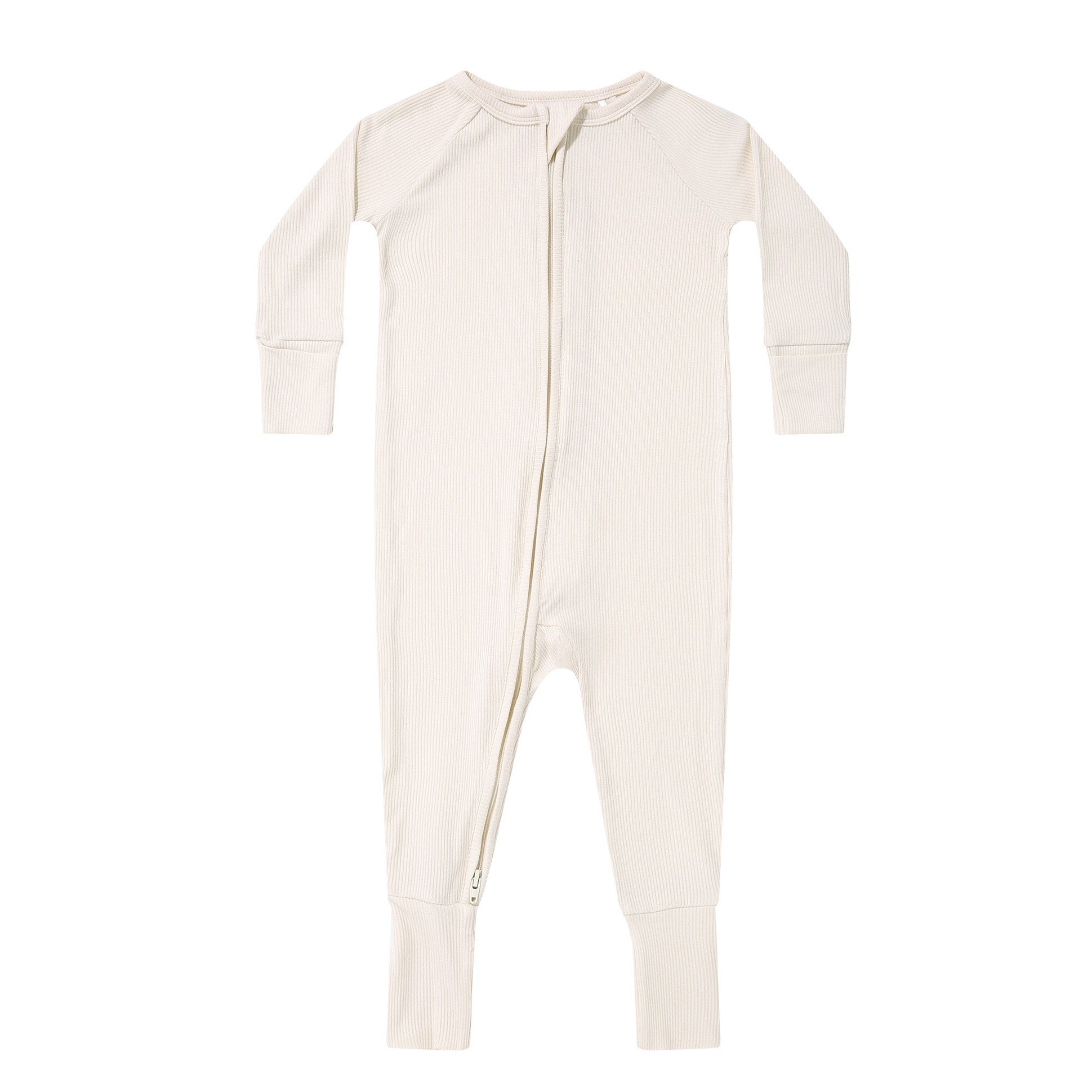 Cream Small Ribbed Zip Romper