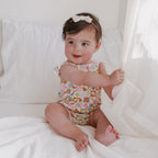 Checkered Seashells Small Ribbed Flutter Sleeve Romper