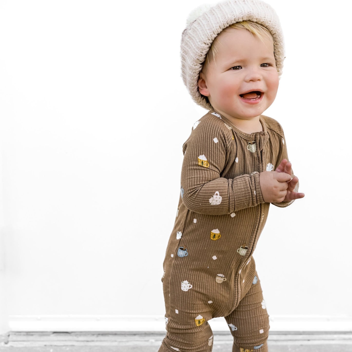 Hot Cocoa Small Ribbed Zip Romper