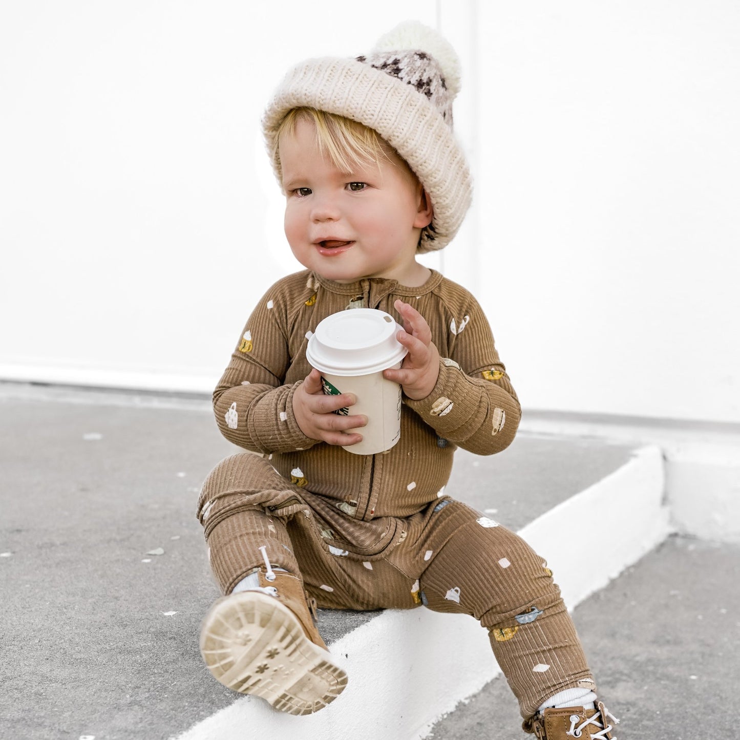 Hot Cocoa Small Ribbed Zip Romper