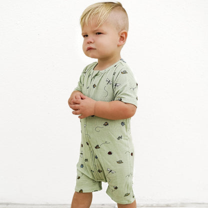 Bugs Small Ribbed Summer Zip Romper