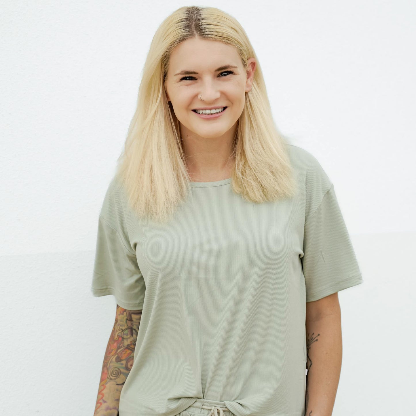 Dusty Sage Small Ribbed Women's Short Sleeve Top