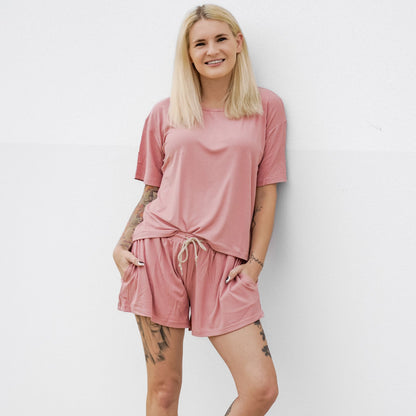 Mauve Small Ribbed Women's Shorts Set