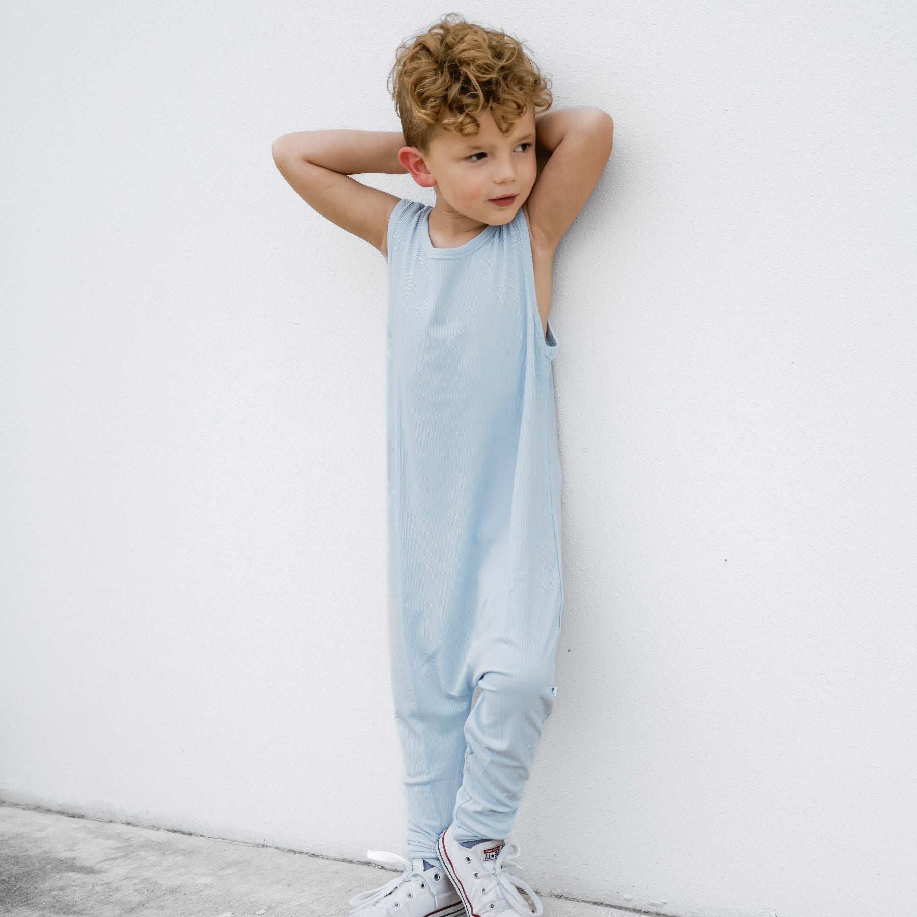 Coastal Blue Small Ribbed Harem Romper