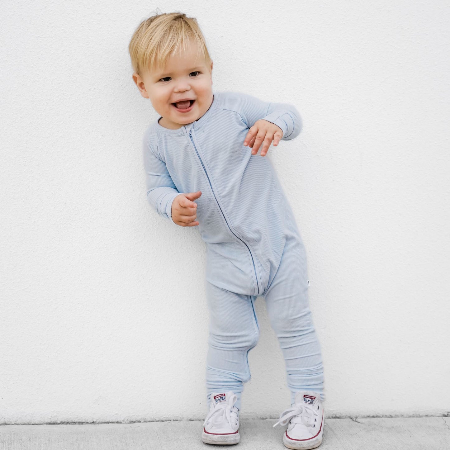 Coastal Blue Small Ribbed Zip Romper