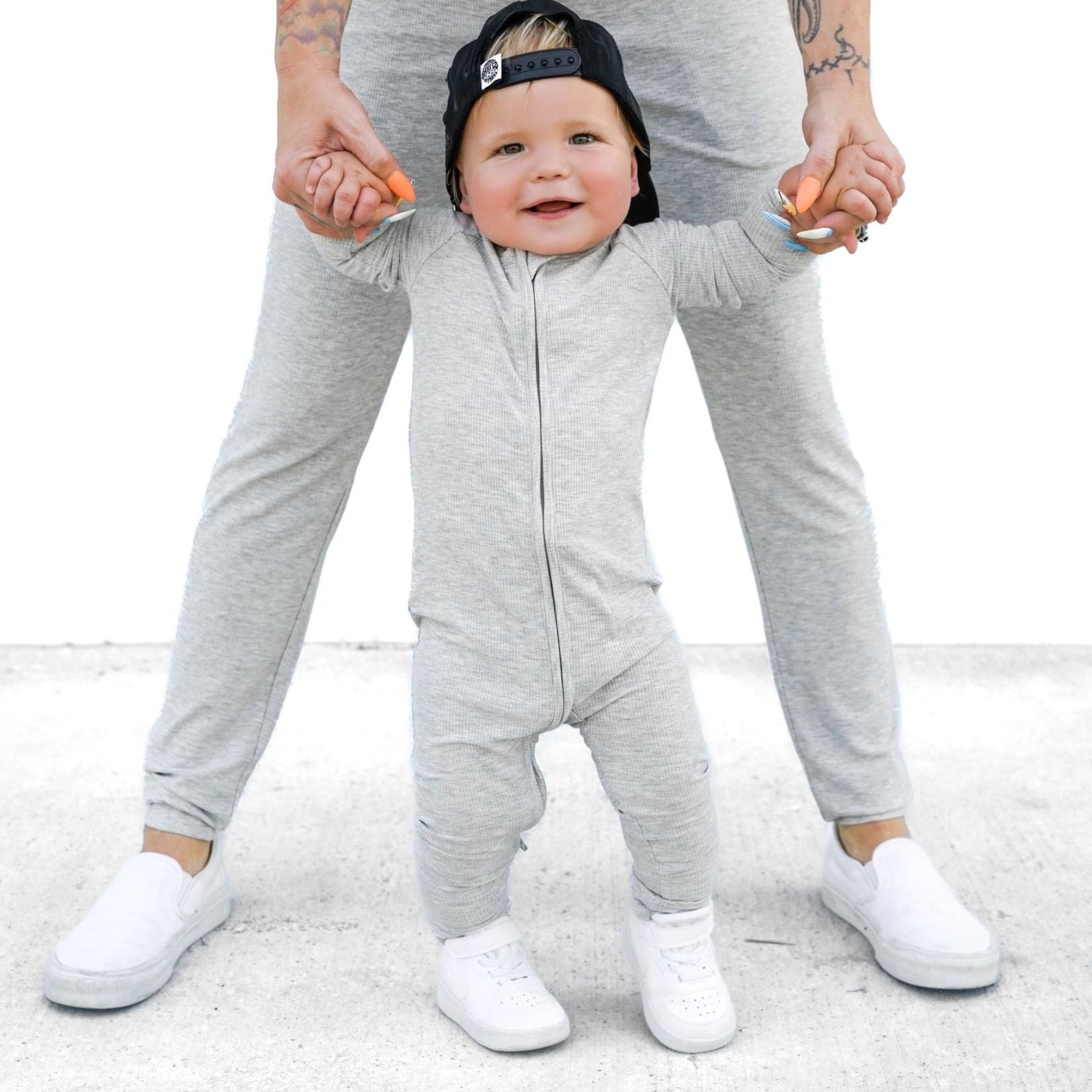 Heather Gray Small Ribbed Zip Romper