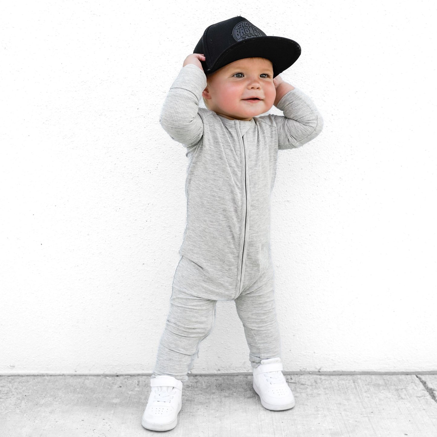 Heather Gray Small Ribbed Zip Romper