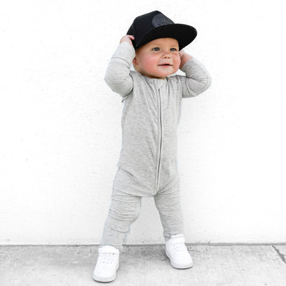 Heather Gray Small Ribbed Zip Romper