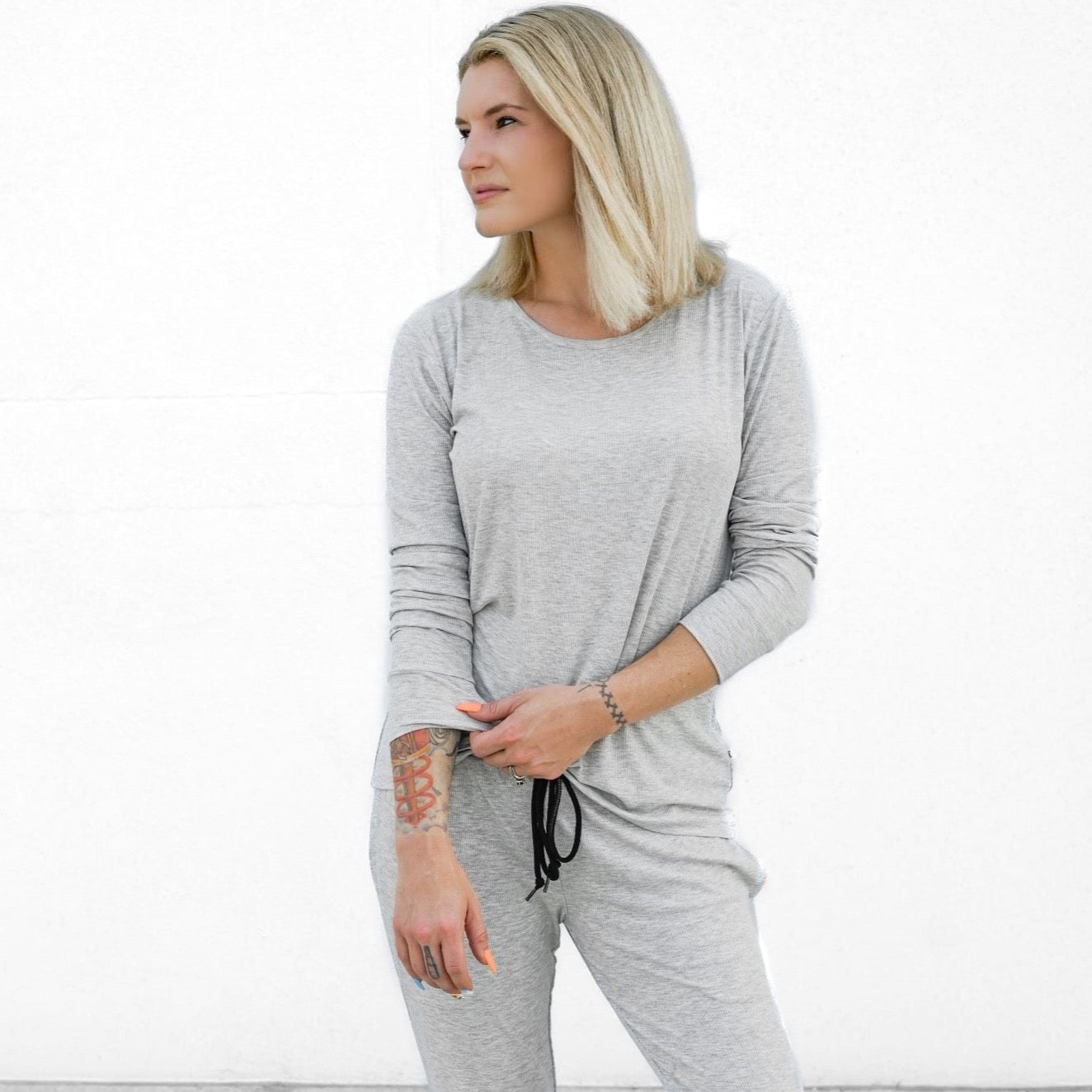 Heather Gray Small Ribbed Women's Matching Set