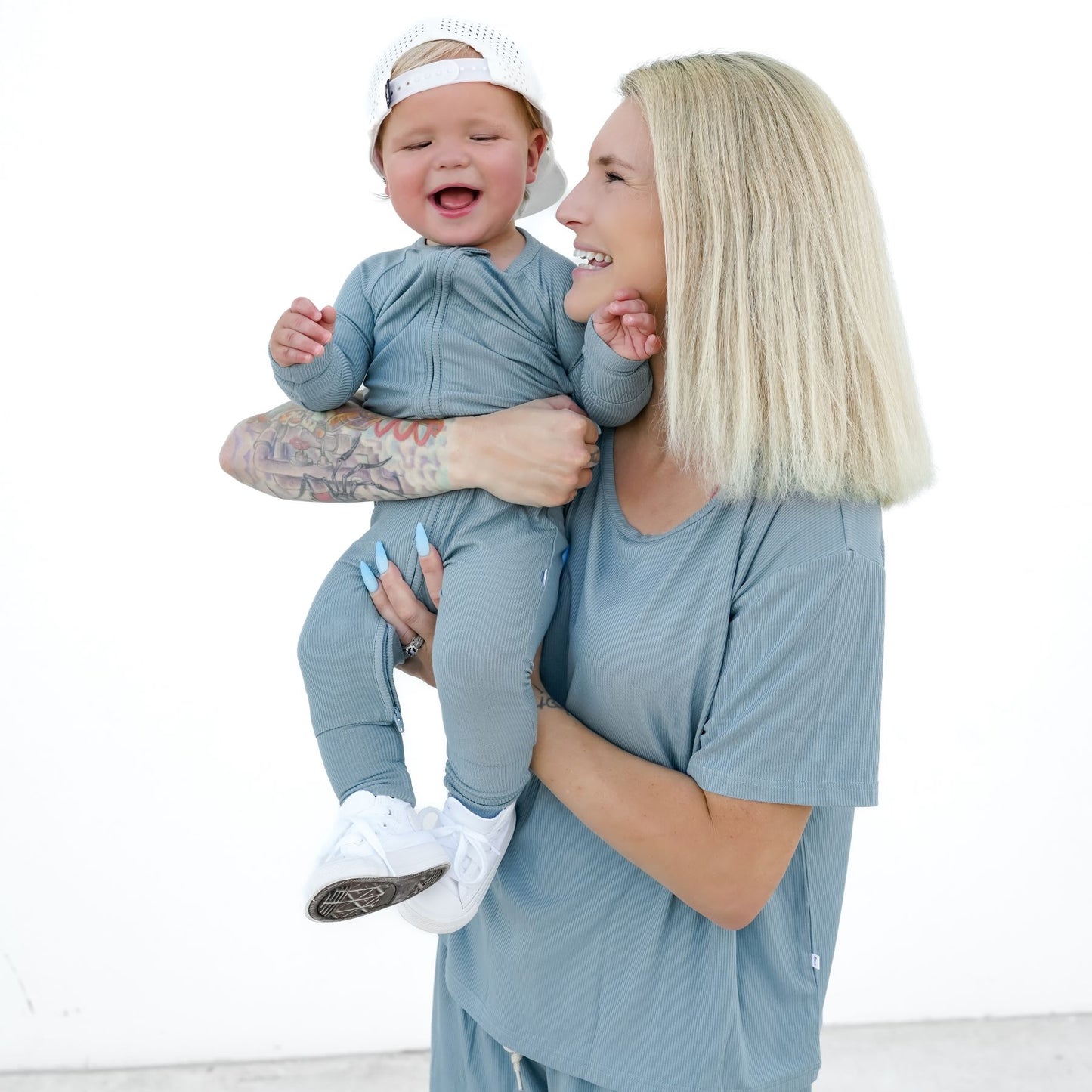 Slate Blue Small Ribbed Women's Short Sleeve Top