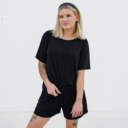 Jet Black Small Ribbed Women's Short Sleeve Top