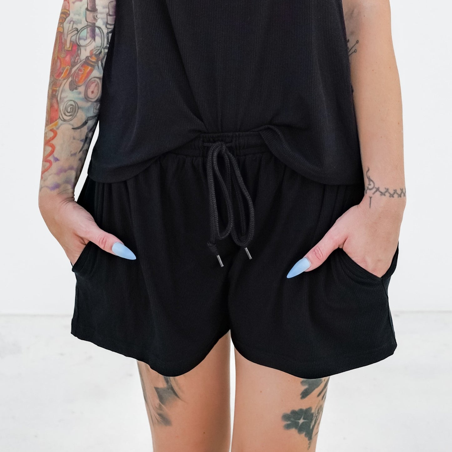 Jet Black Small Ribbed Women's Shorts