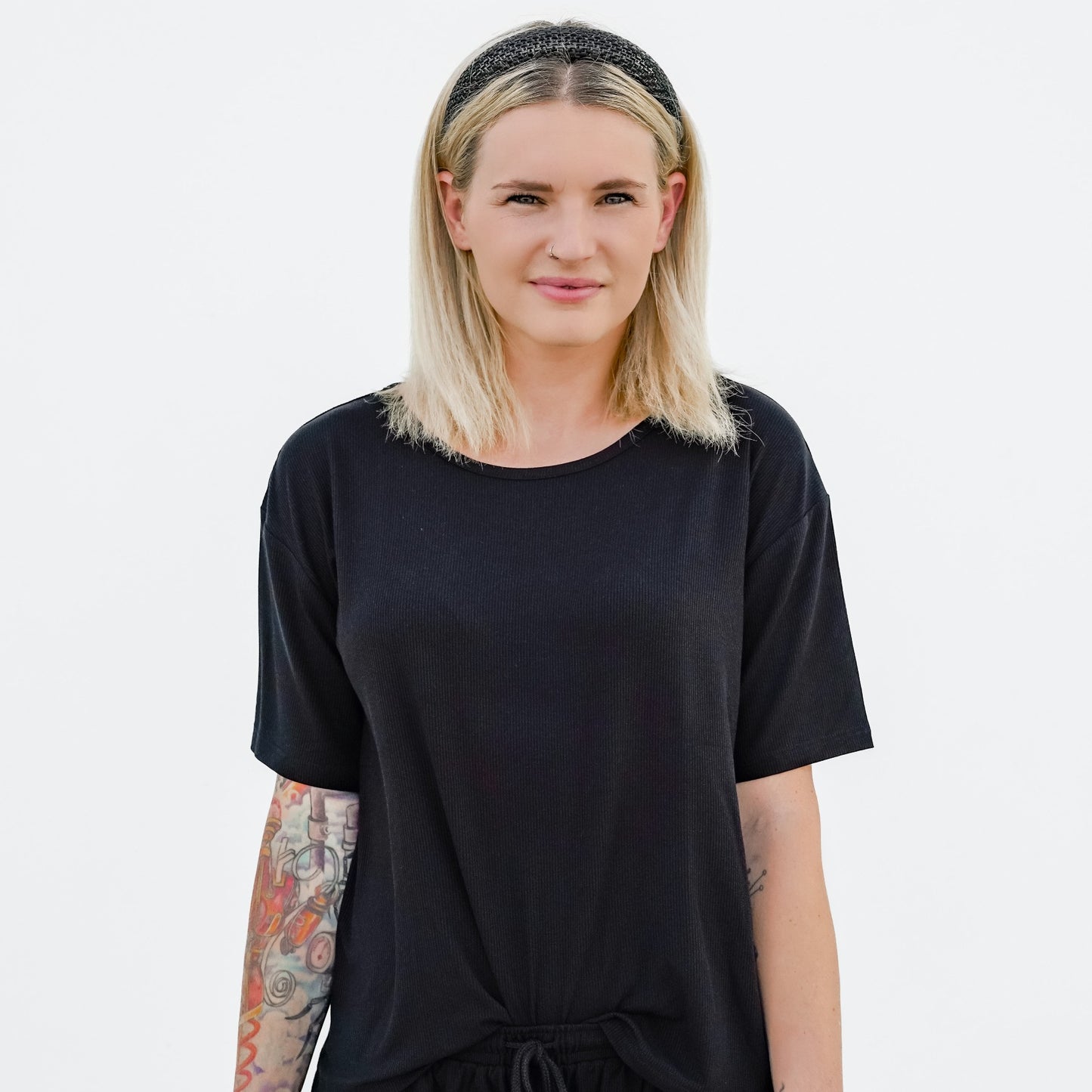 Jet Black Small Ribbed Women's Short Sleeve Top