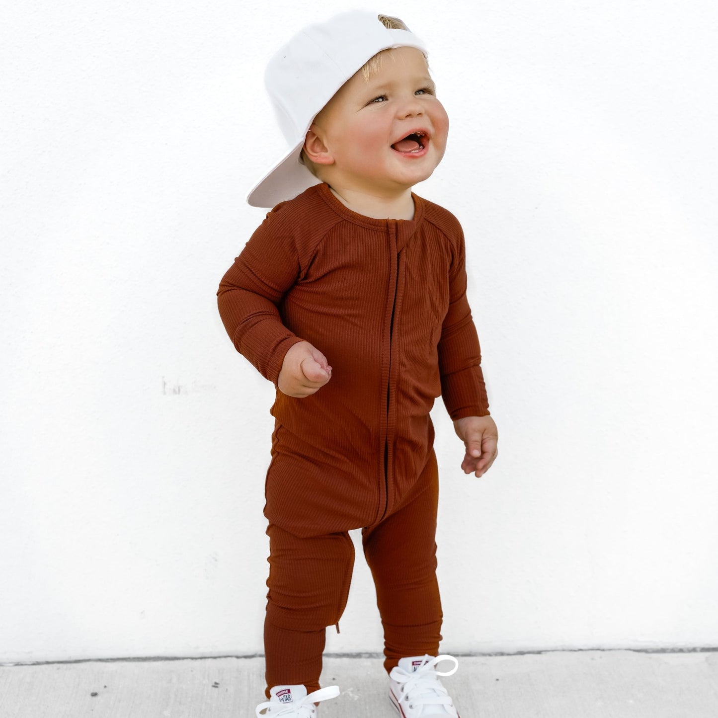 Rust Small Ribbed Zip Romper