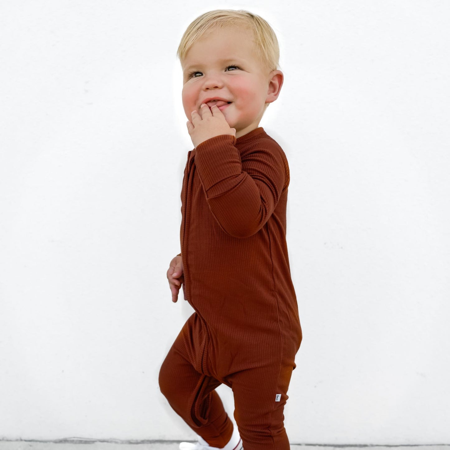 Rust Small Ribbed Zip Romper