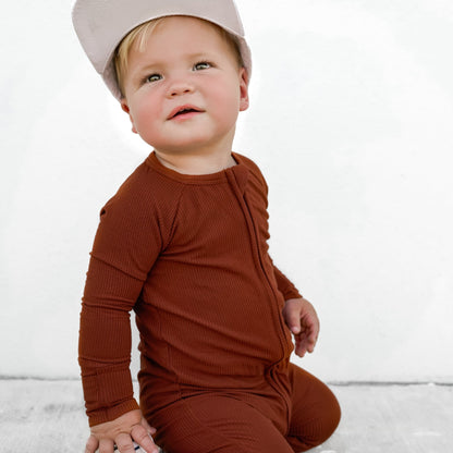 Rust Small Ribbed Zip Romper