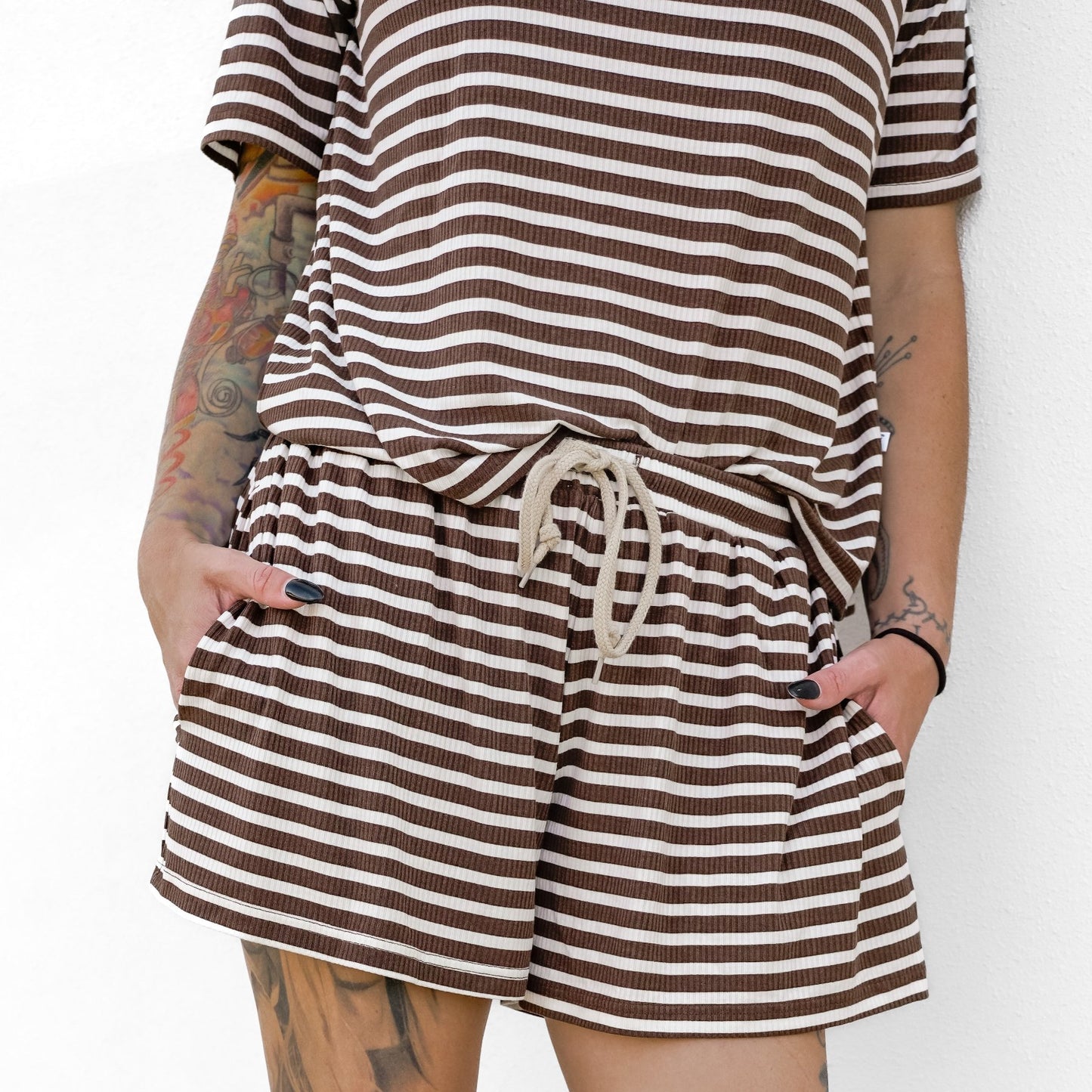 Pinecone Big Stripe Small Ribbed Women's Short Sleeve Top