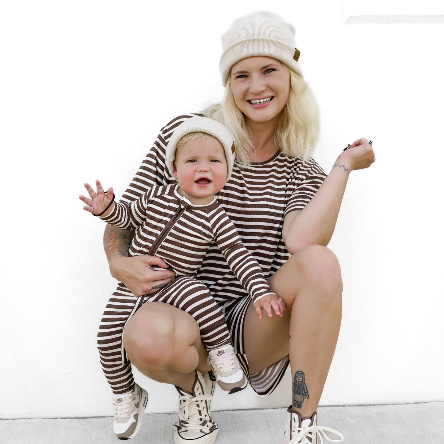 Pinecone Big Stripe Ribbed Zip Romper