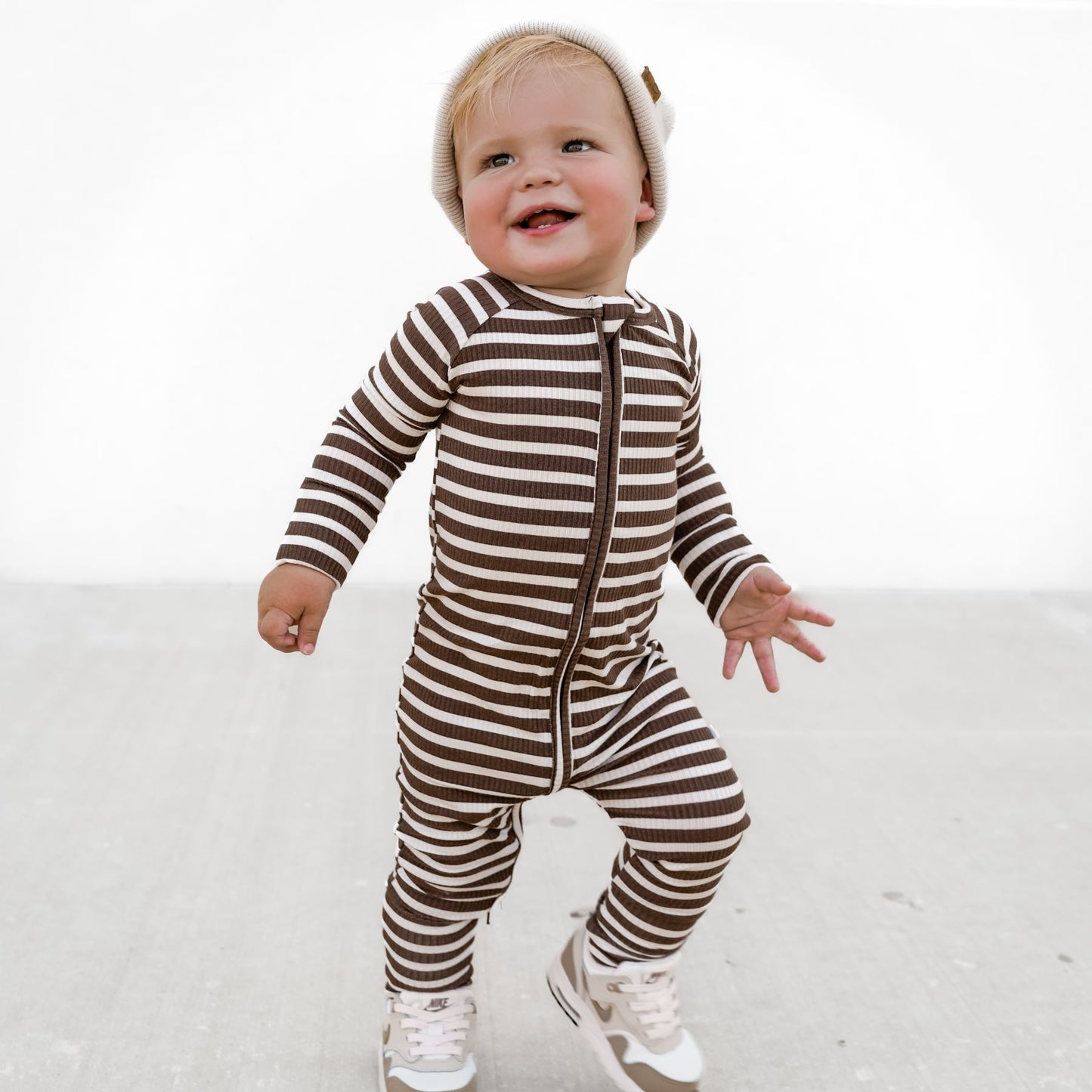 Pinecone Big Stripe Ribbed Zip Romper