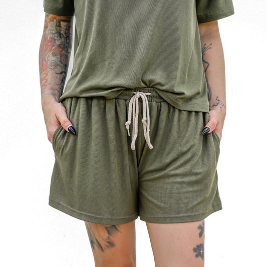 Pine Green Small Ribbed Women's Shorts