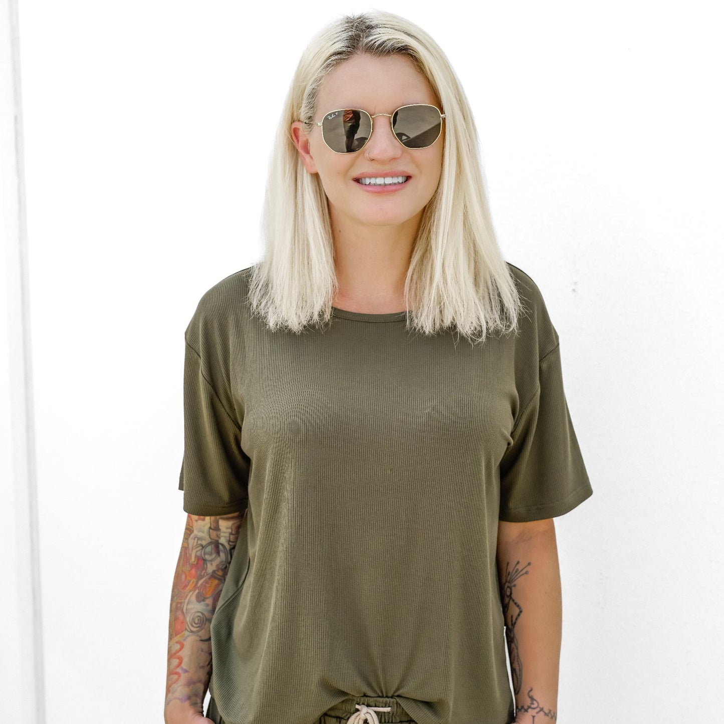 Pine Green Small Ribbed Women's Short Sleeve Top