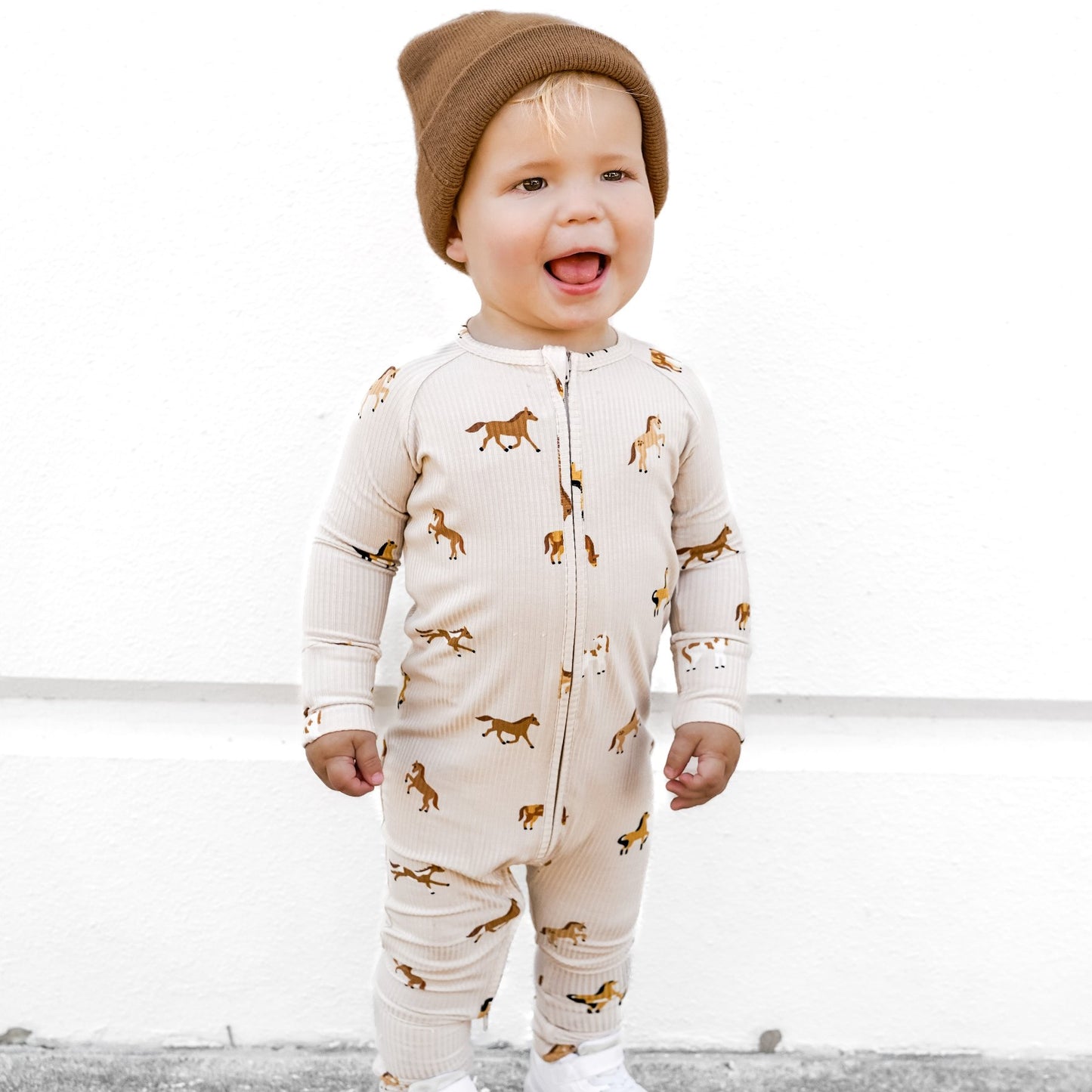 Horses Small Ribbed Zip Romper