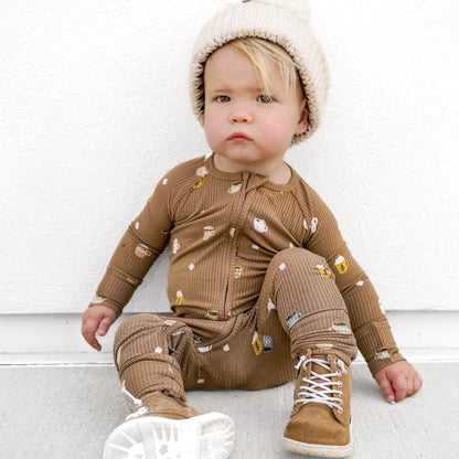 Hot Cocoa Small Ribbed Zip Romper