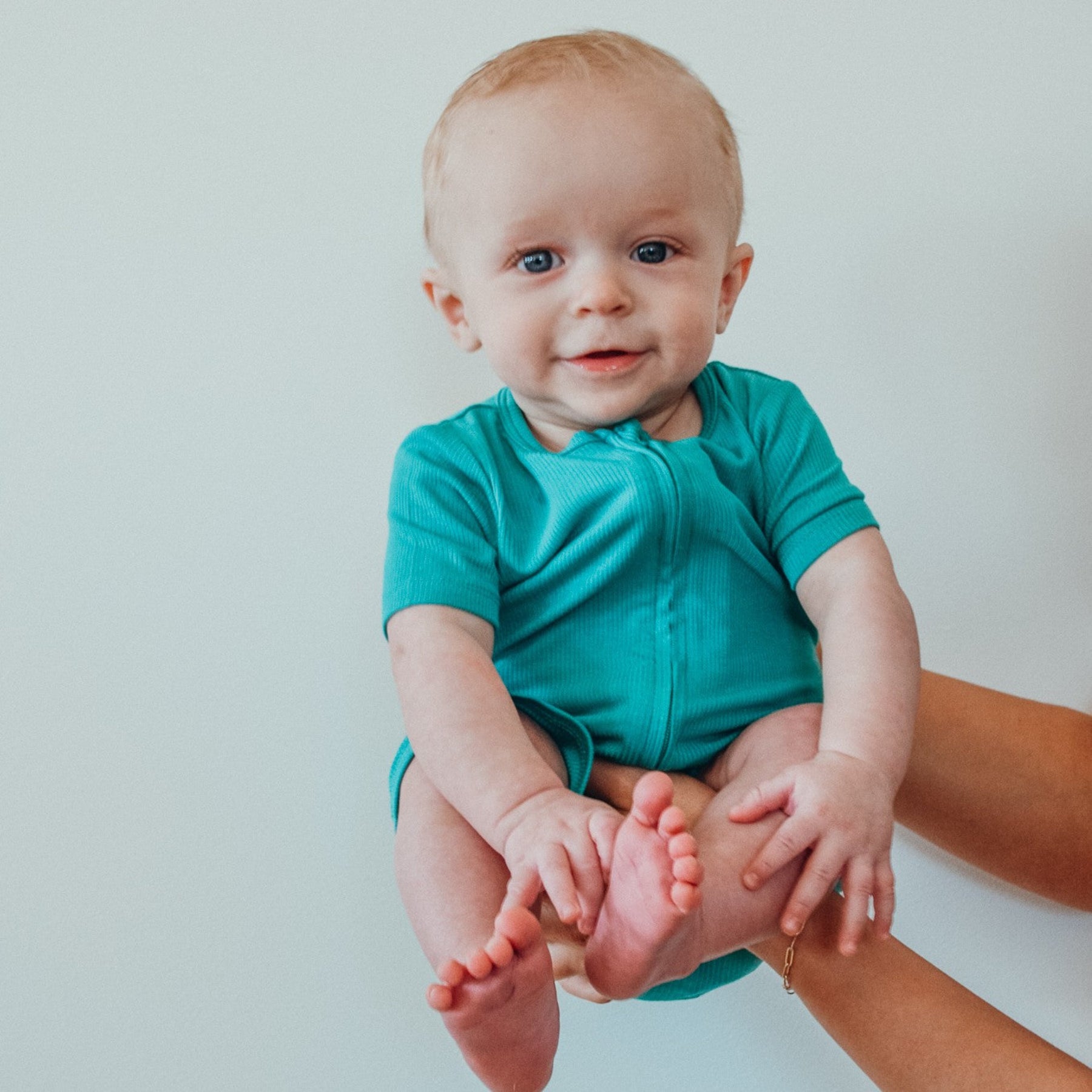 Teal Small Ribbed Summer Zip Romper
