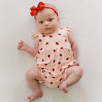 Strawberries Small Ribbed Flutter Sleeve Romper