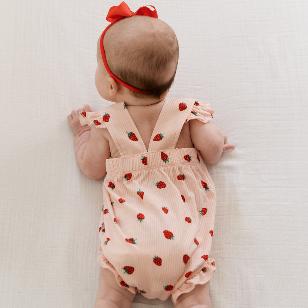Strawberries Small Ribbed Flutter Sleeve Romper