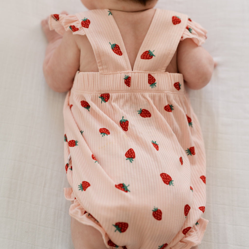 Strawberries Small Ribbed Flutter Sleeve Romper