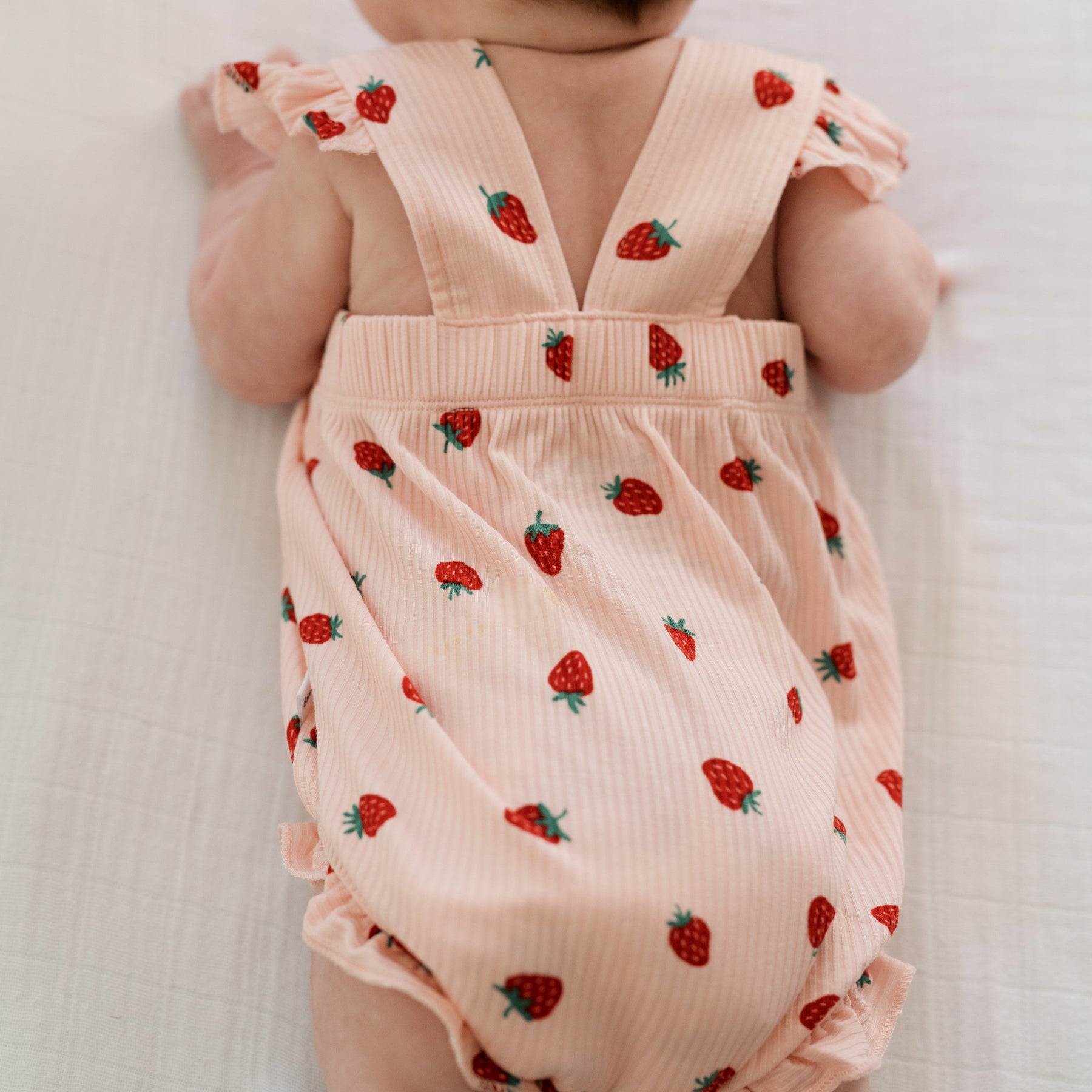 Strawberries Small Ribbed Flutter Sleeve Romper