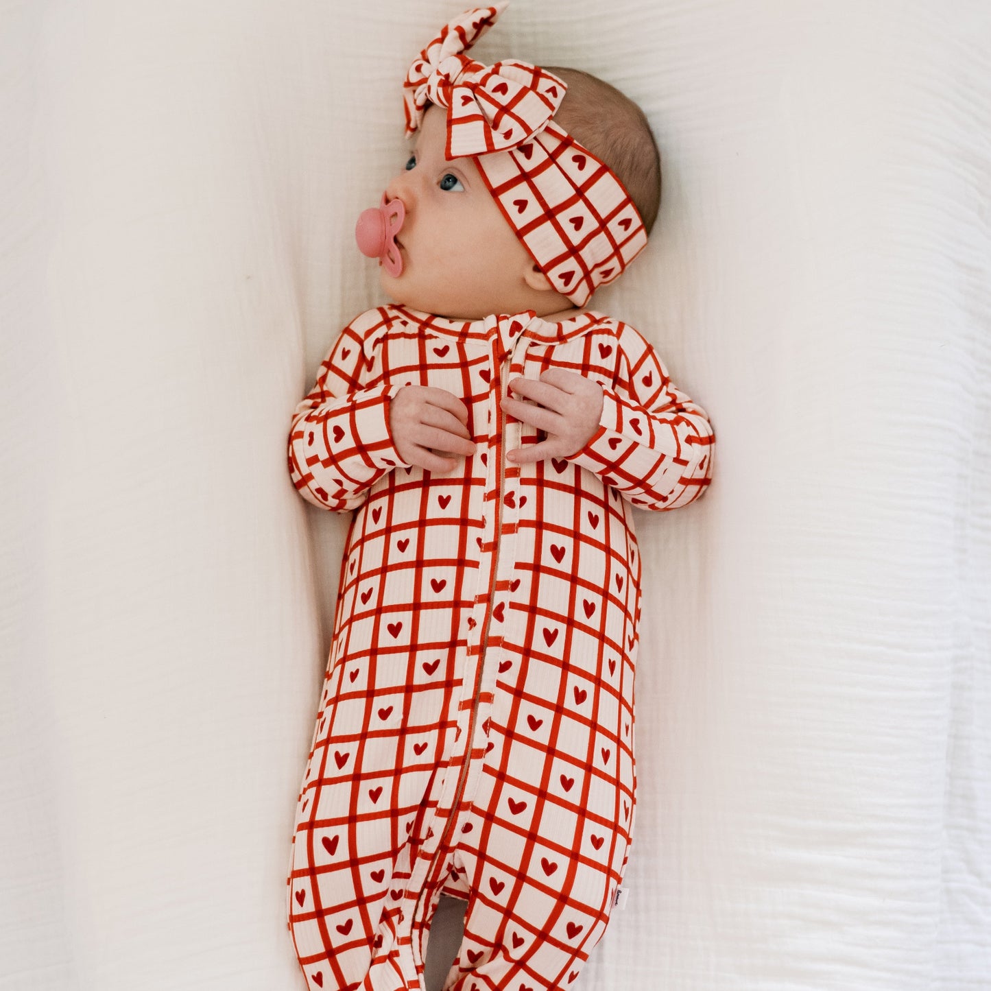 Be Mine Gingham Small Ribbed Zip Romper