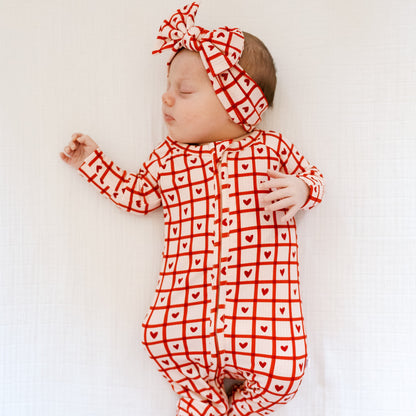 Be Mine Gingham Small Ribbed Zip Romper