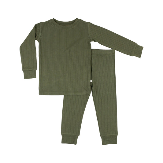 Dark Olive Ribbed Two-Piece Set