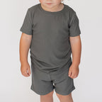 Dark Charcoal Small Ribbed Shorts Two-Piece Set