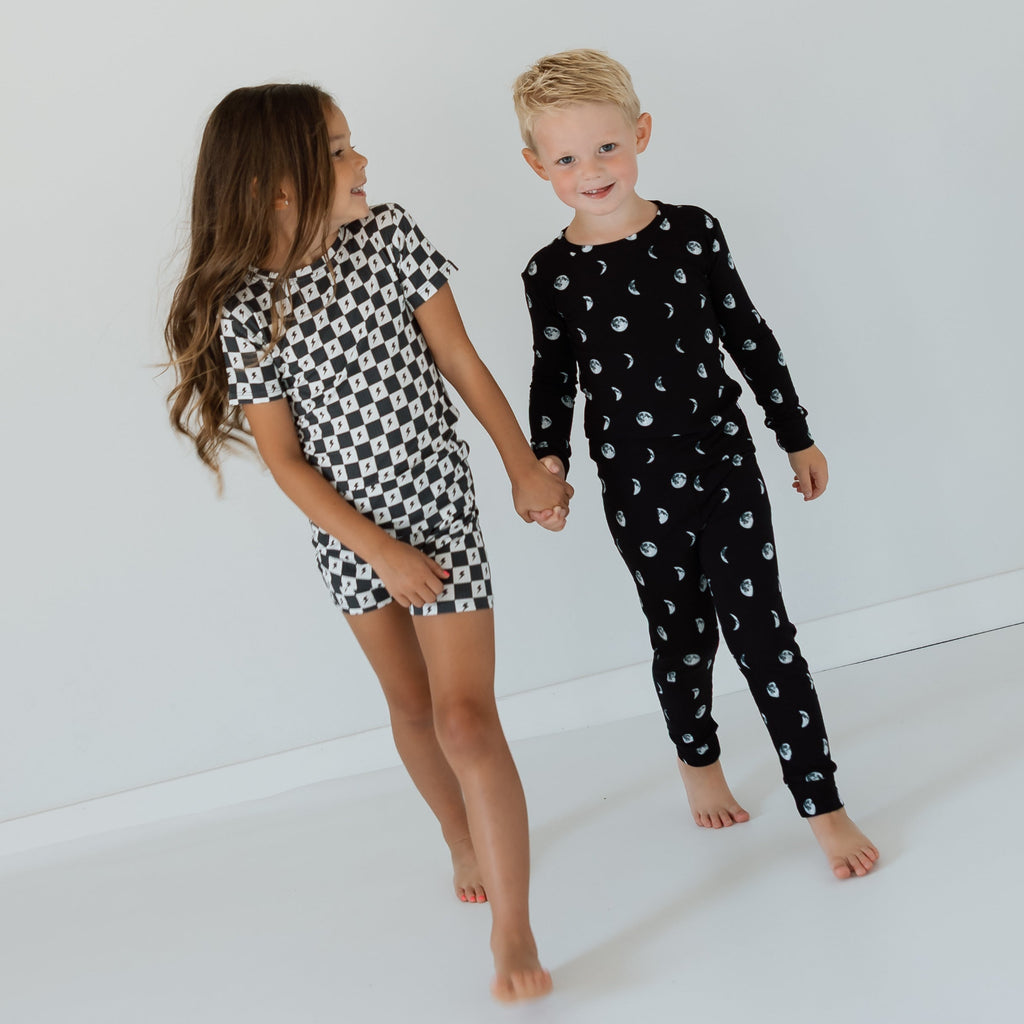 Checkered Lightning Bolt Small Ribbed Shorts Two-Piece Set